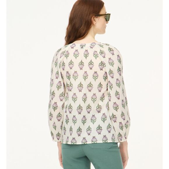 J.CREW‎ Top 100% Cotton V-neck Printed Popover Blouse Women's Size Large Cream - Picture 8 of 8